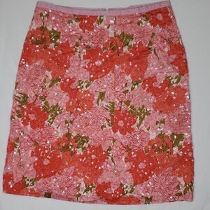 6 ANTHROPOLOGIE SNAK FLORAL SEQUIN PINK GREEN WHITE LINED SKIRT MEDIUM